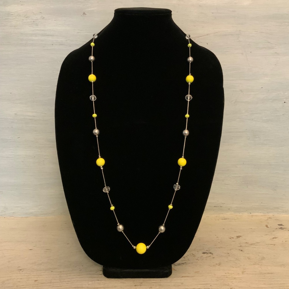 Vibrant Yellow Long Multi Beaded Station Statement Necklace 36.5" Good Condition